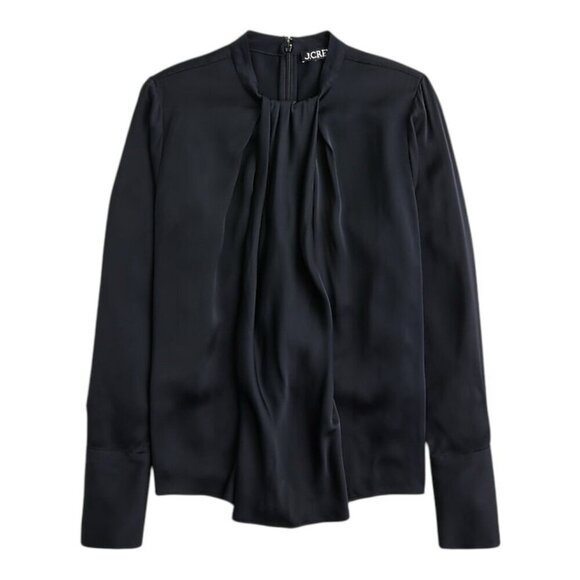 J Crew Womens Satin Drape Top~Size 4~Black Classic Long Sleeve Formal Blouse New - Picture 2 of 12